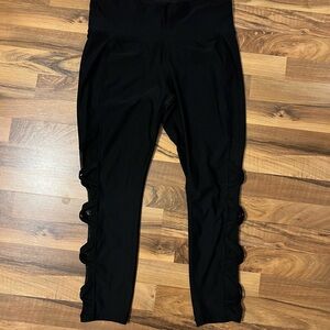 Xersion Women’s Black Leggings with Criss-Cross Mesh Calf Sides